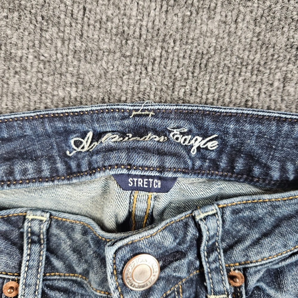 American Eagle Skinny Kick Jeans Women's 8 LONG Dark Wash Low Rise Stretch Denim - Picture 9 of 11